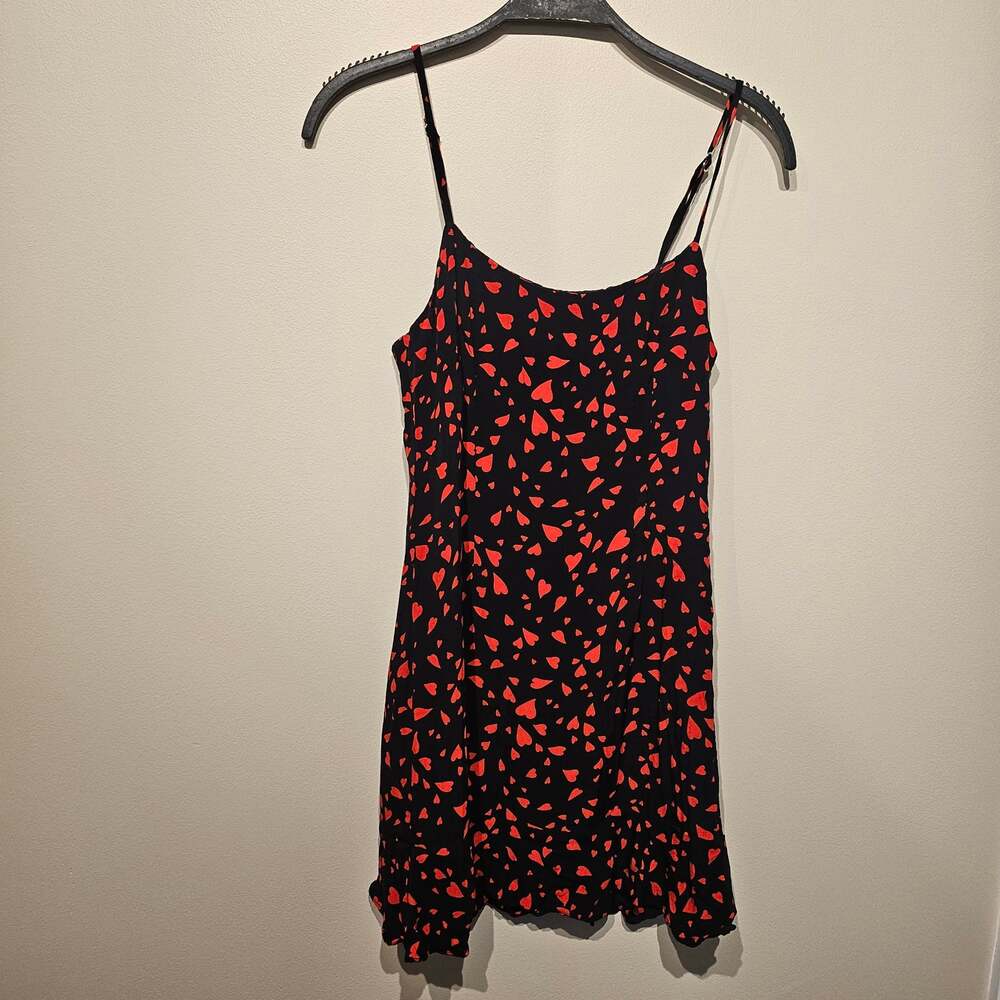 Lovers + Friends XS Black and Red Heart-Printed Teddy Mini Dress